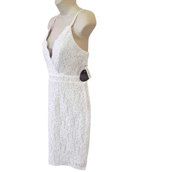 Windsor Cameron Formal White w/Silver Glitter & Lace Mini Dress,Size 9, NWT - Picture 3 of 16
